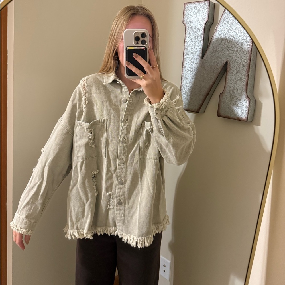 Frayed Edge Green Button-Up/ Jacket Shirt